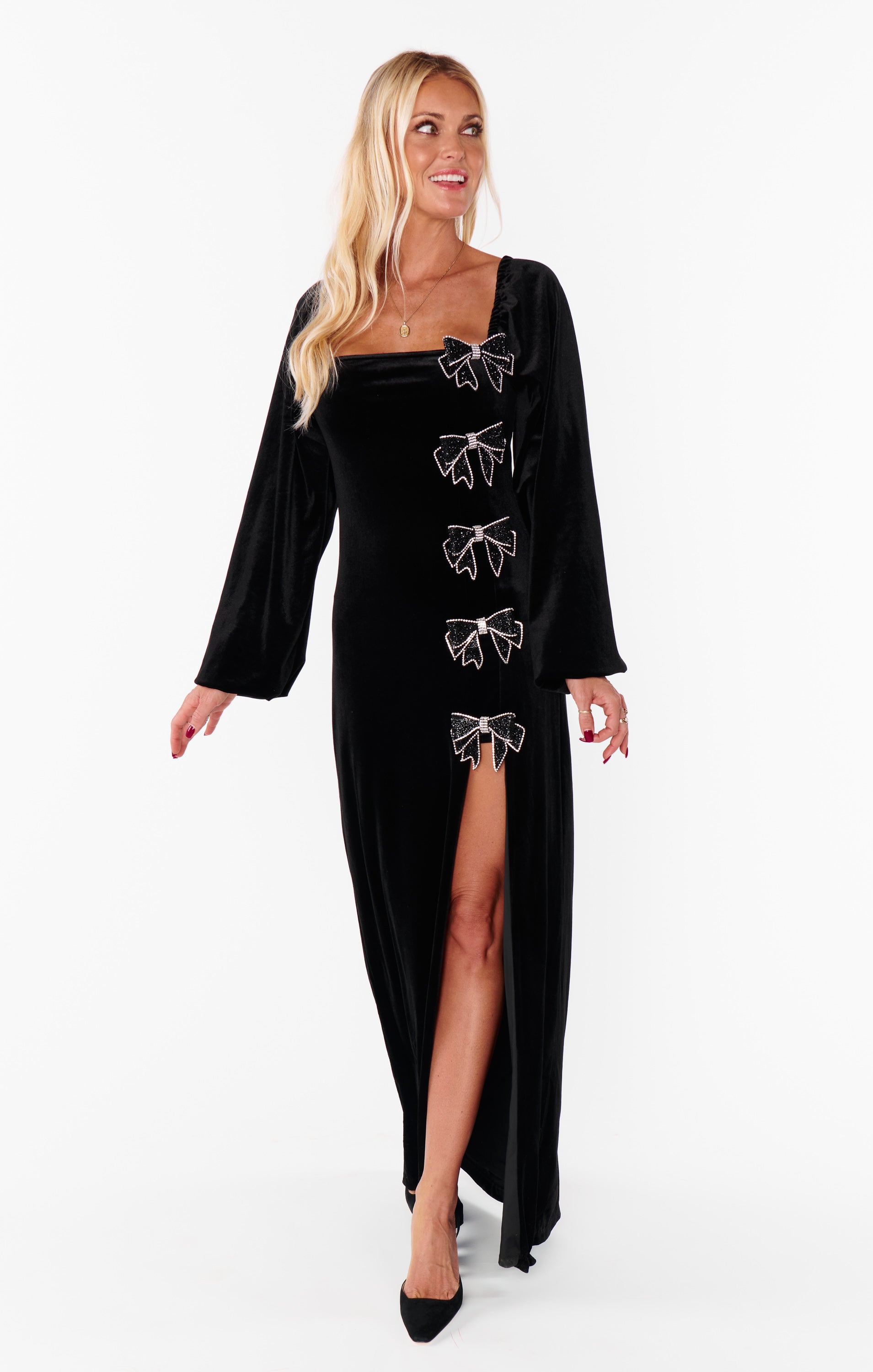 Eloise Dress ~ Velvet with Rhinestone Bows