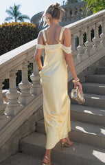 Bella Maxi Dress ~ Pale Yellow Luxe Satin