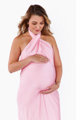 Jasmine Halter Maxi Dress ~ Light Pink Luxe Satin