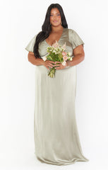 Rome Twist Gown ~ Moss Green Luxe Satin