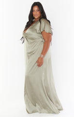 Rome Twist Gown ~ Moss Green Luxe Satin