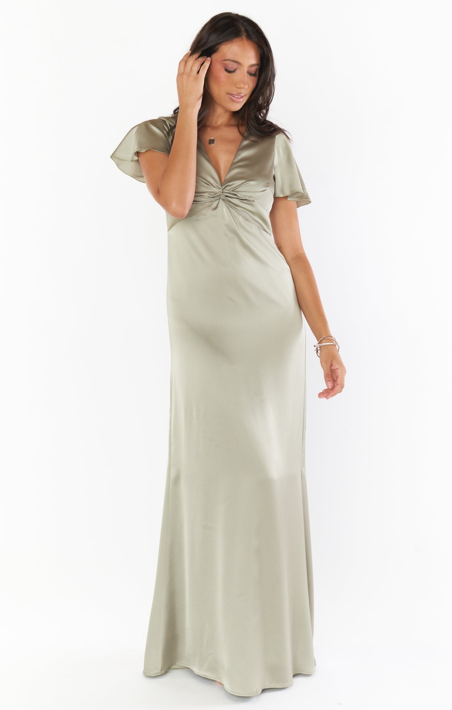 Rome Twist Gown ~ Moss Green Luxe Satin
