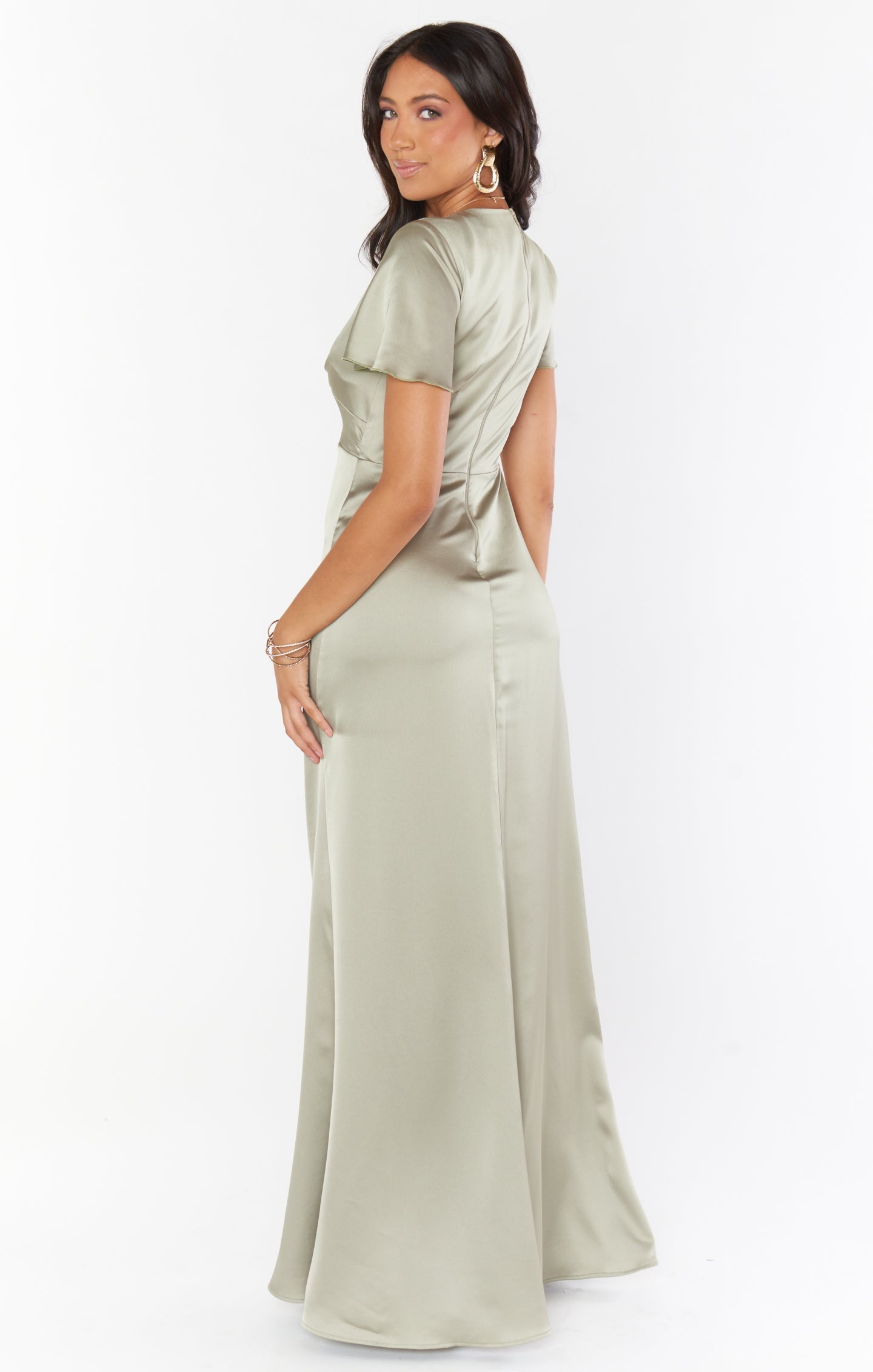 Rome Twist Gown ~ Moss Green Luxe Satin