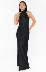 Lisa Maxi Dress ~ Black Luxe Satin