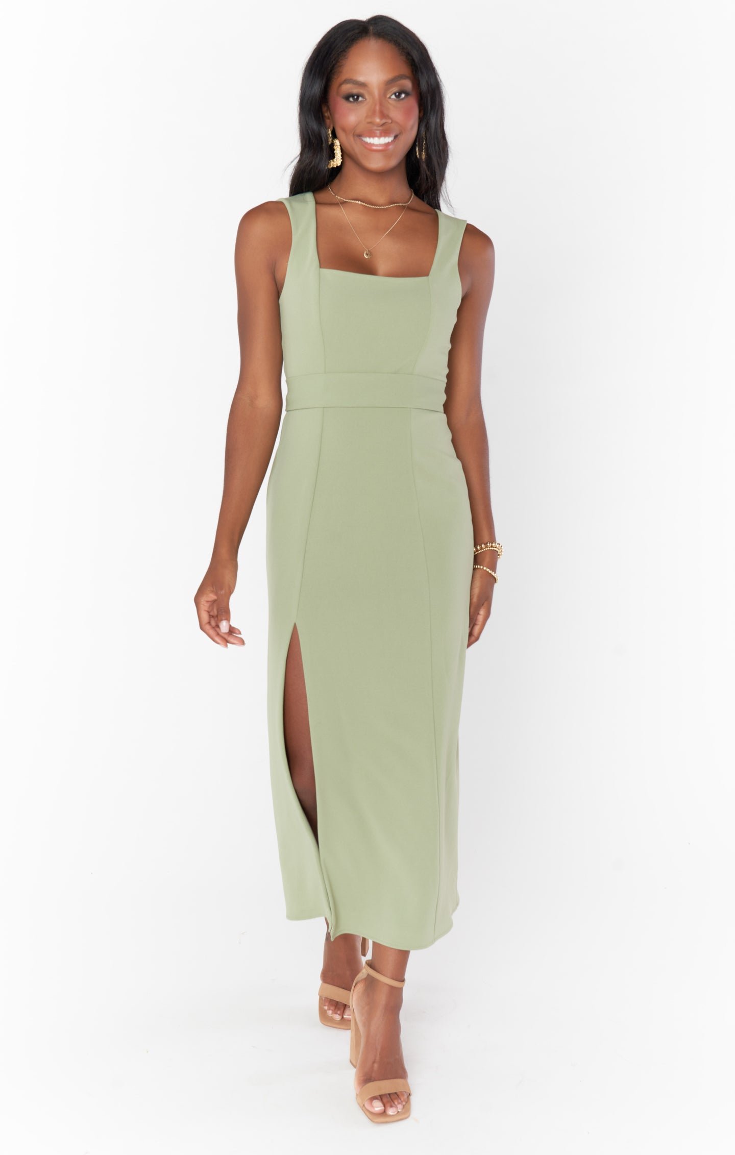 Eden Midi Dress ~ Moss Green Stretch