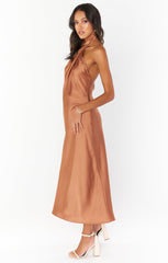 Jasmine Halter Midi Dress ~ Copper Luxe Satin