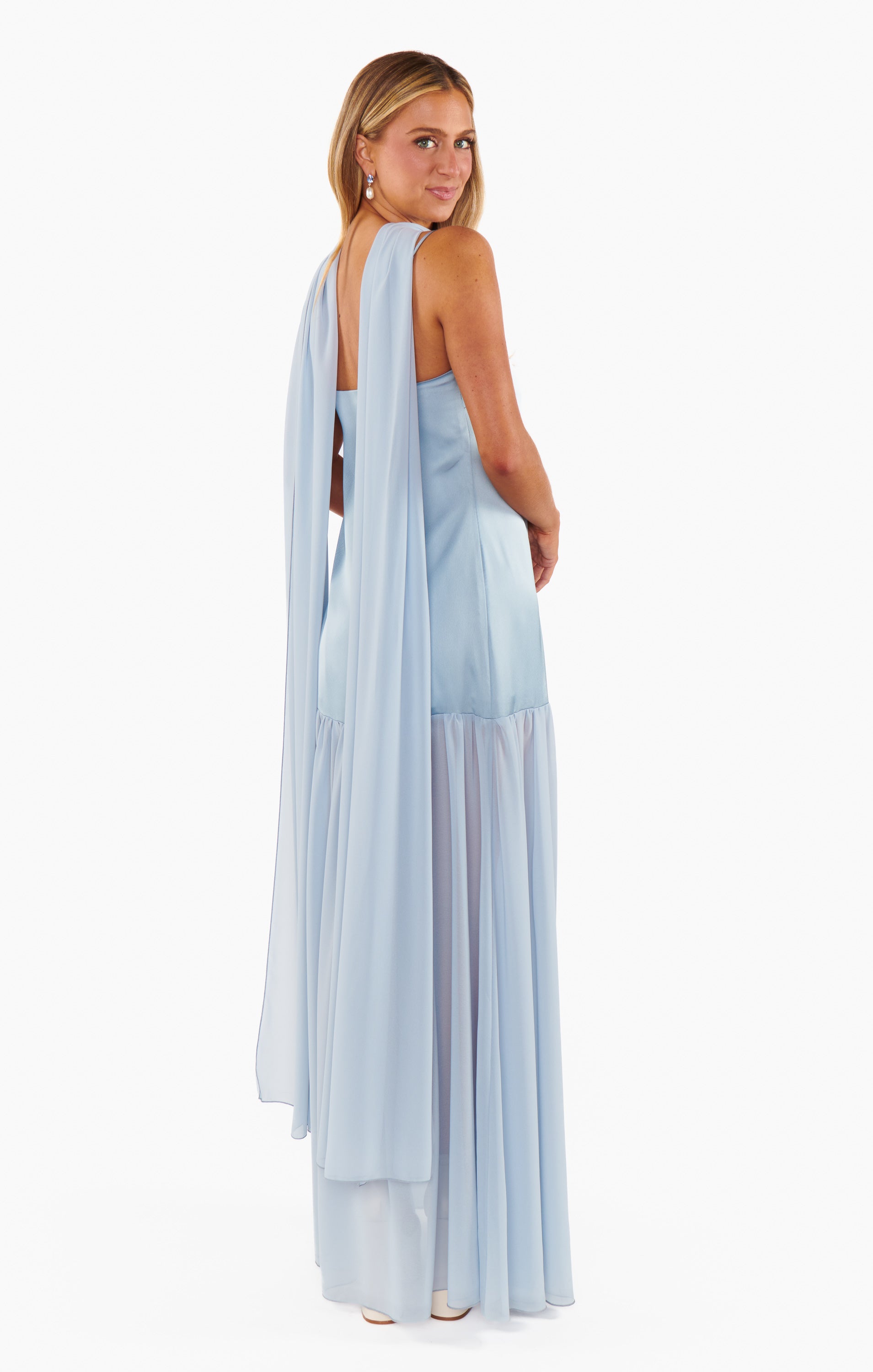 Dalia Maxi Dress ~ Steel Blue Luxe Satin
