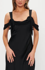 Bella Maxi Dress ~ Black Luxe Satin