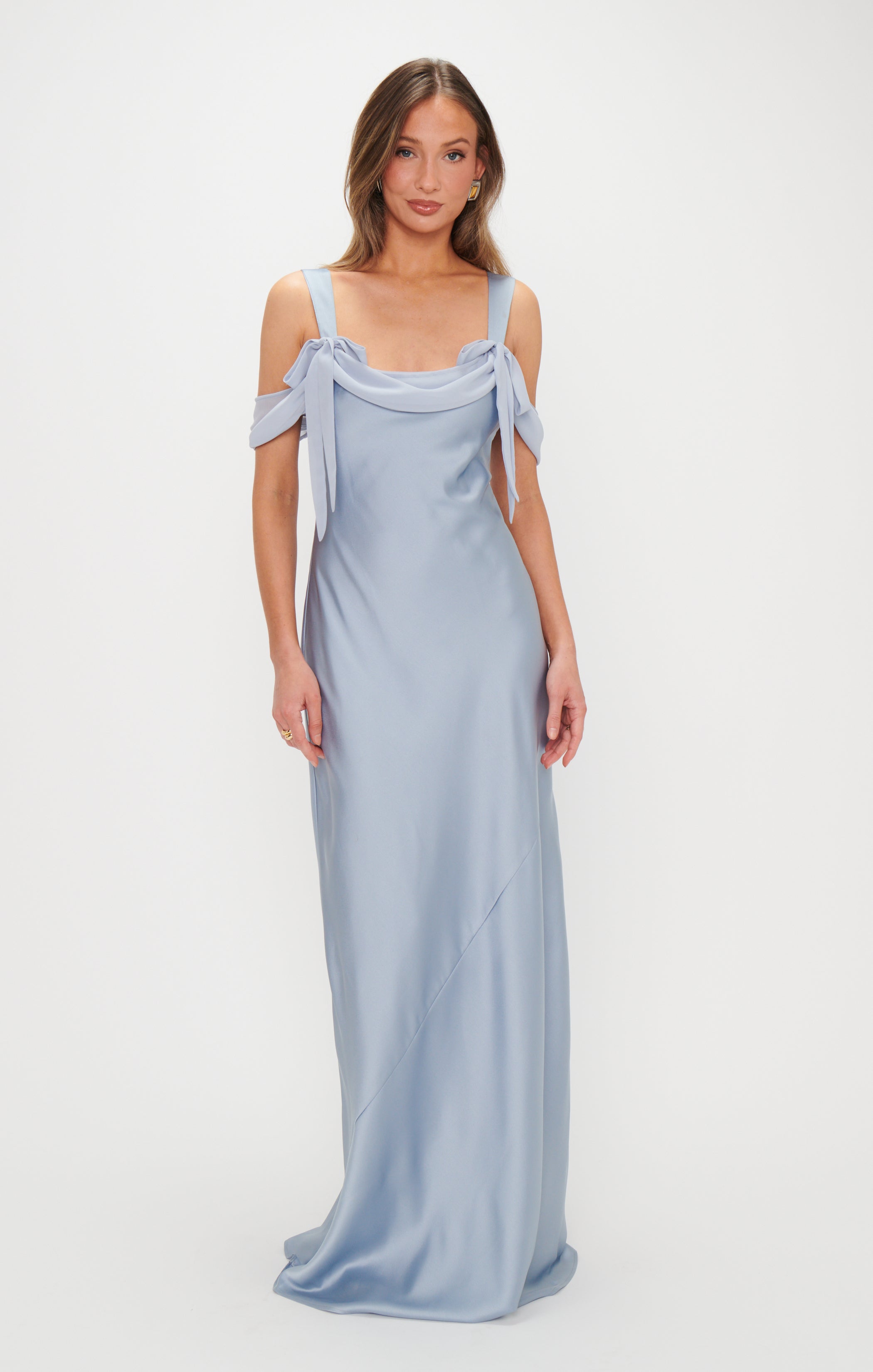 Bella Maxi Dress ~ Steel Blue Luxe Satin