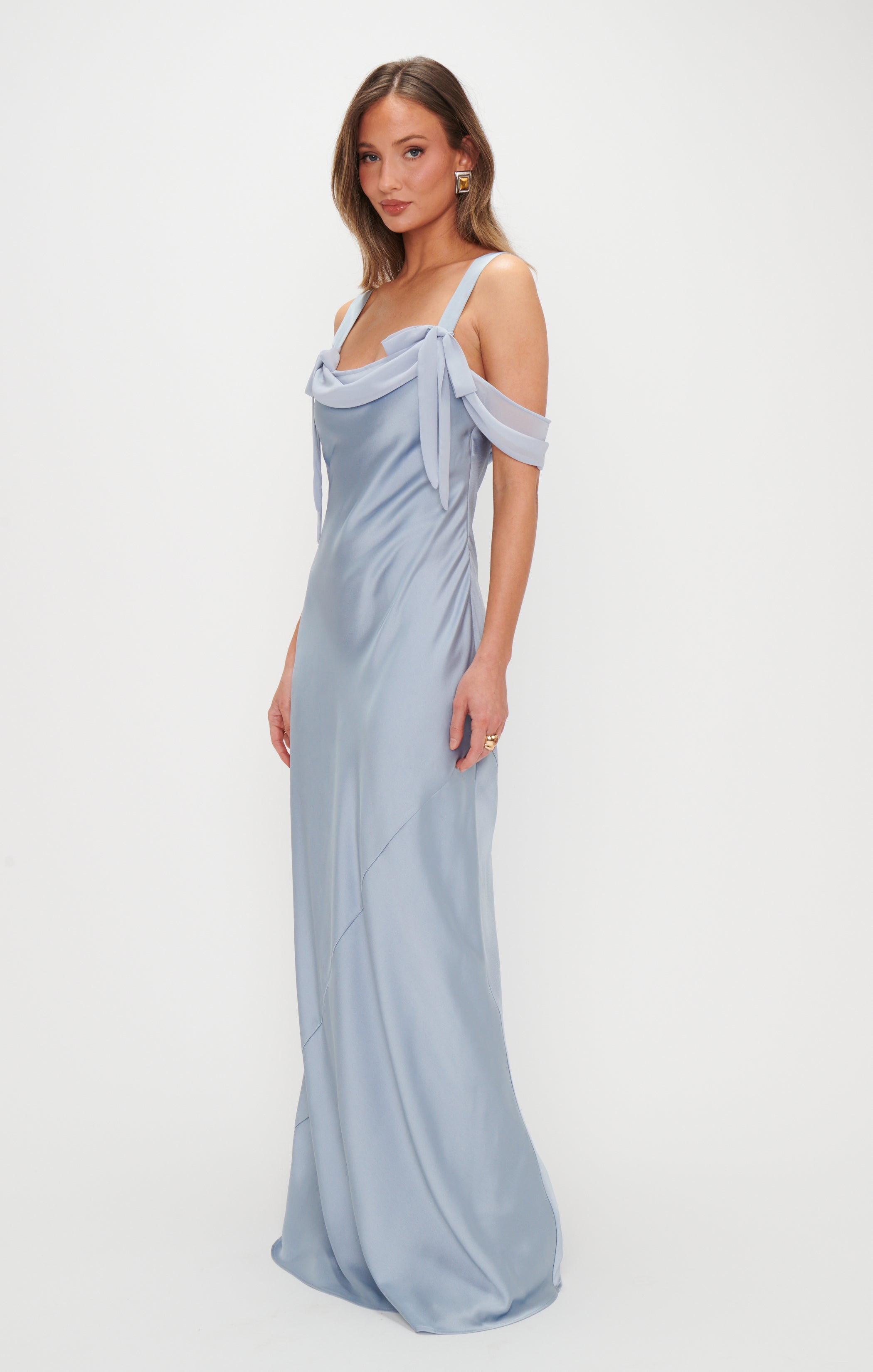 Bella Maxi Dress ~ Steel Blue Luxe Satin