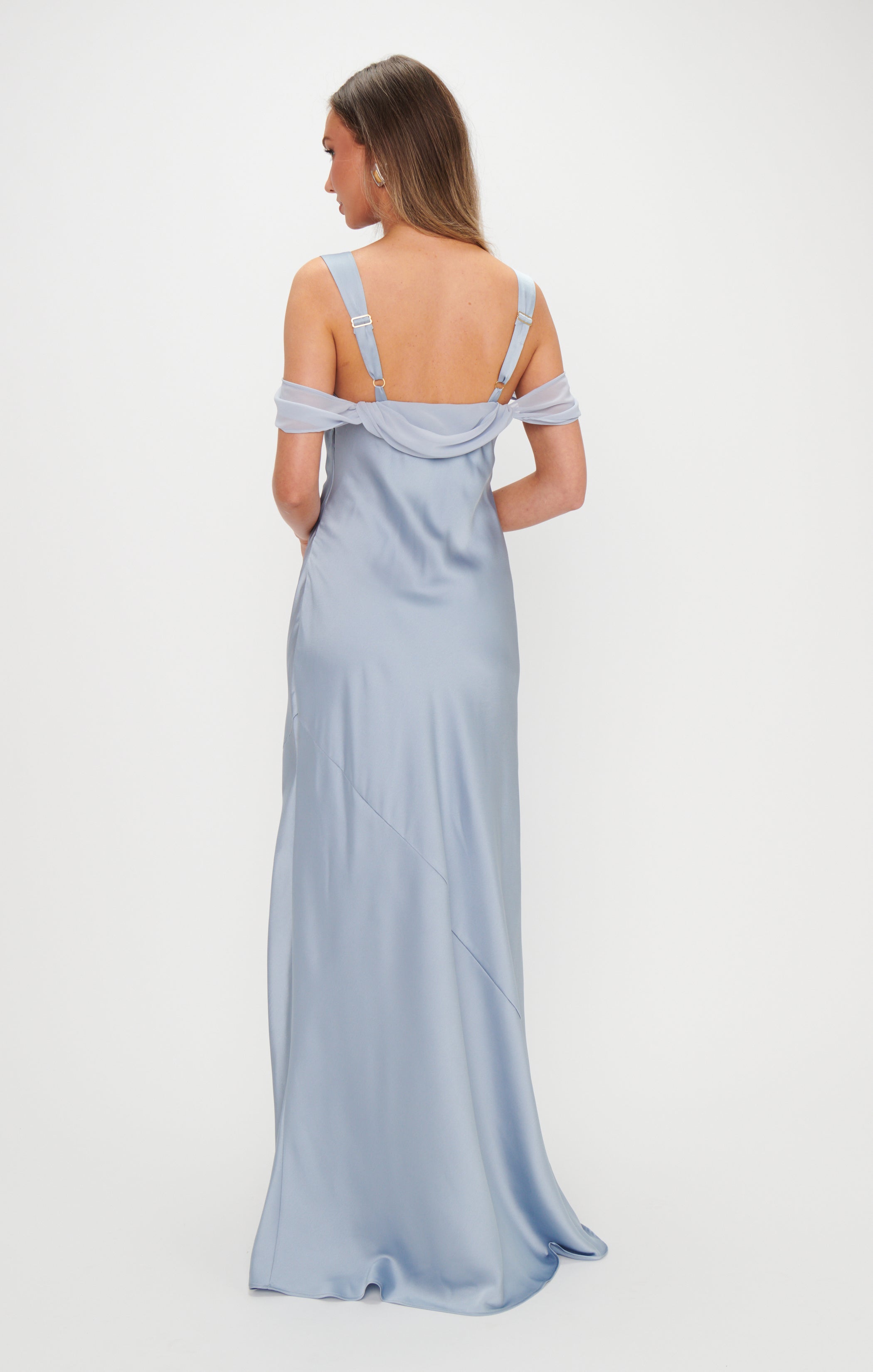 Bella Maxi Dress ~ Steel Blue Luxe Satin