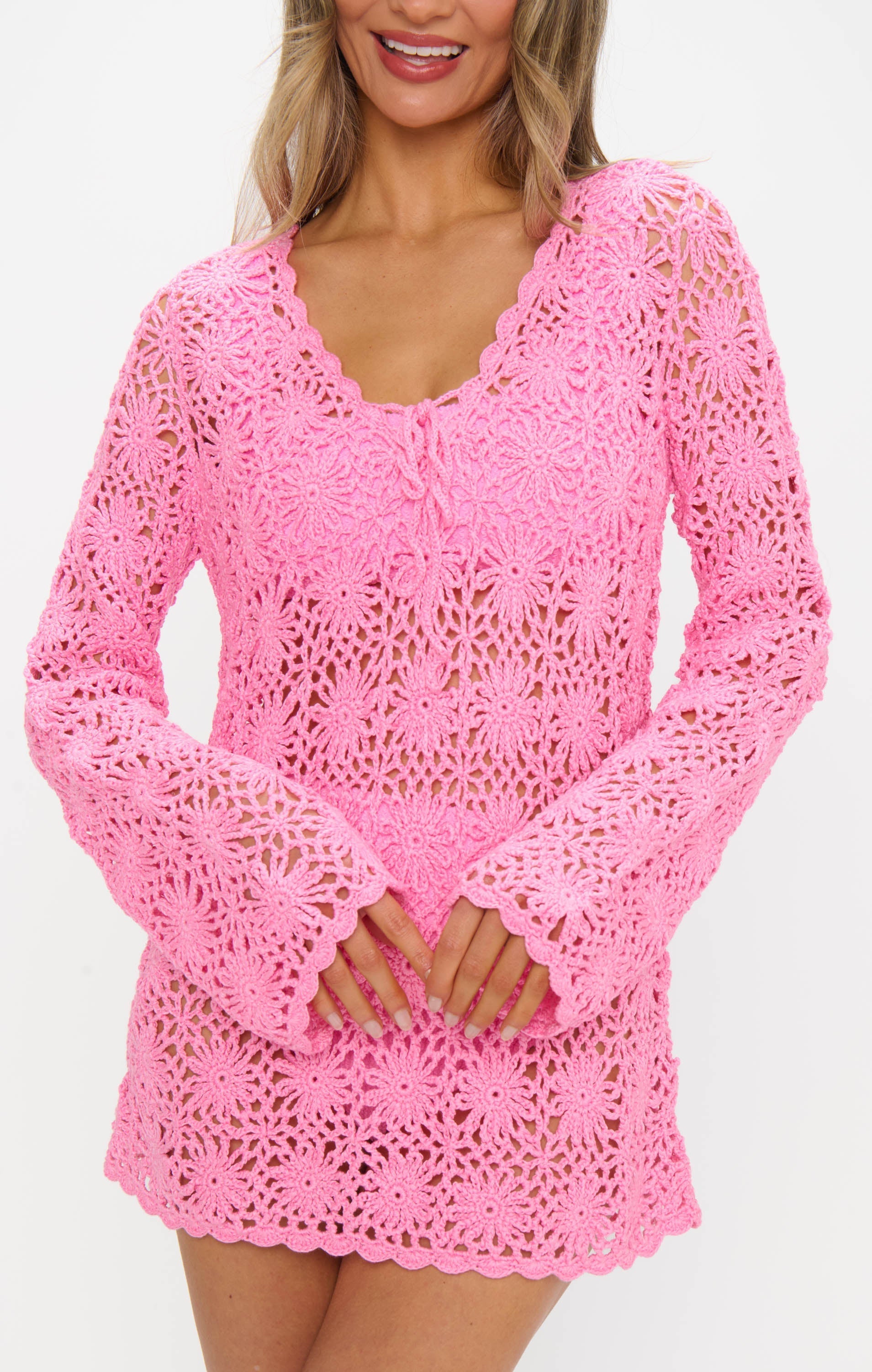 Vacay Mini Coverup ~ Bubblegum Pink Crochet