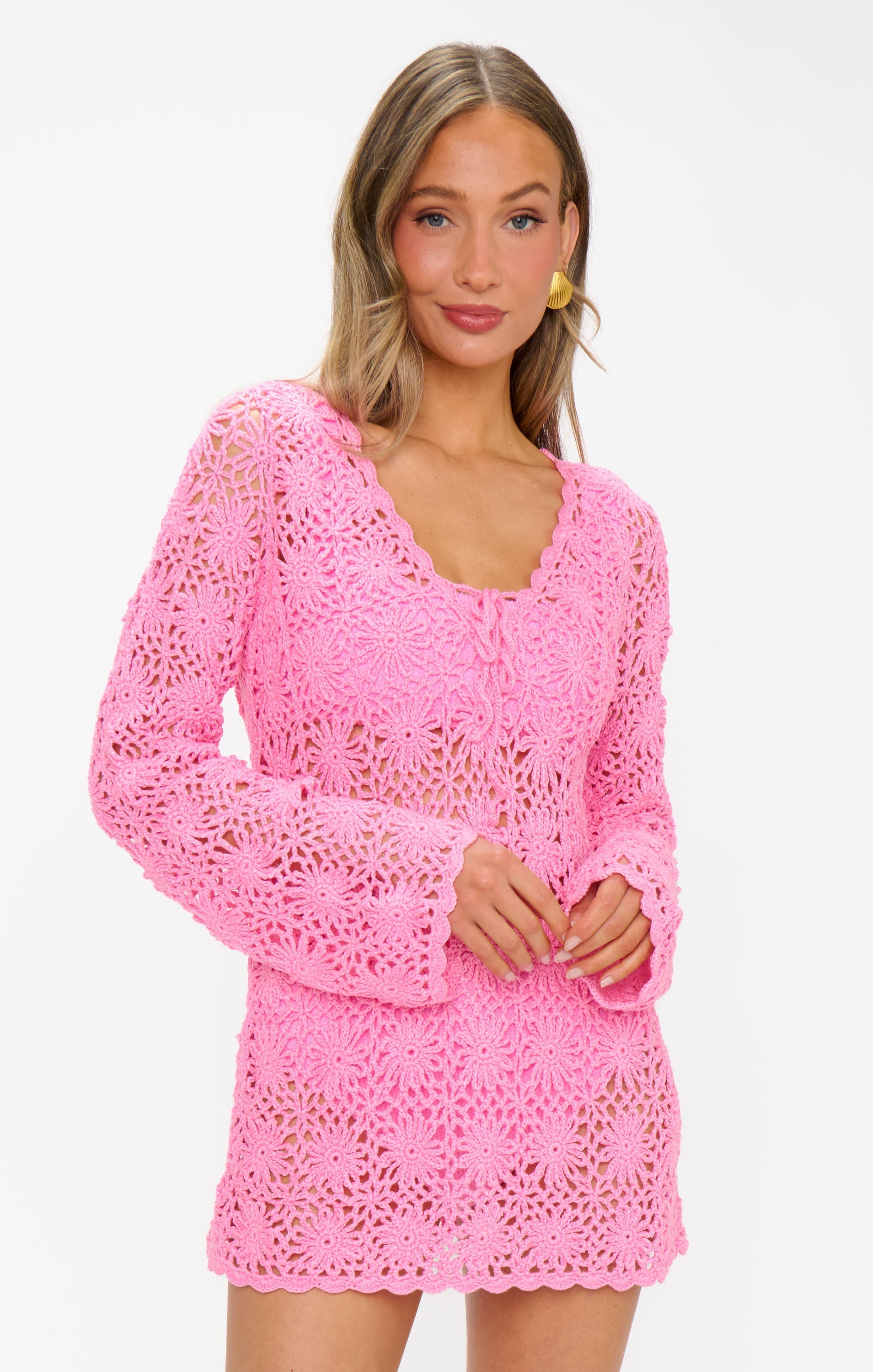 Vacay Mini Coverup ~ Bubblegum Pink Crochet