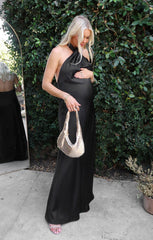 Jasmine Halter Maxi Dress ~ Black Luxe Satin
