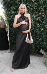 Jasmine Halter Maxi Dress ~ Black Luxe Satin