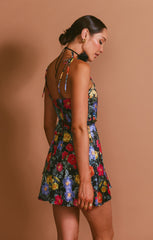 Julie Mini Dress ~ Charm Peony Black Luxe Satin