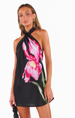 Jasmine Tie Mini Dress ~ Iris Luxe Satin