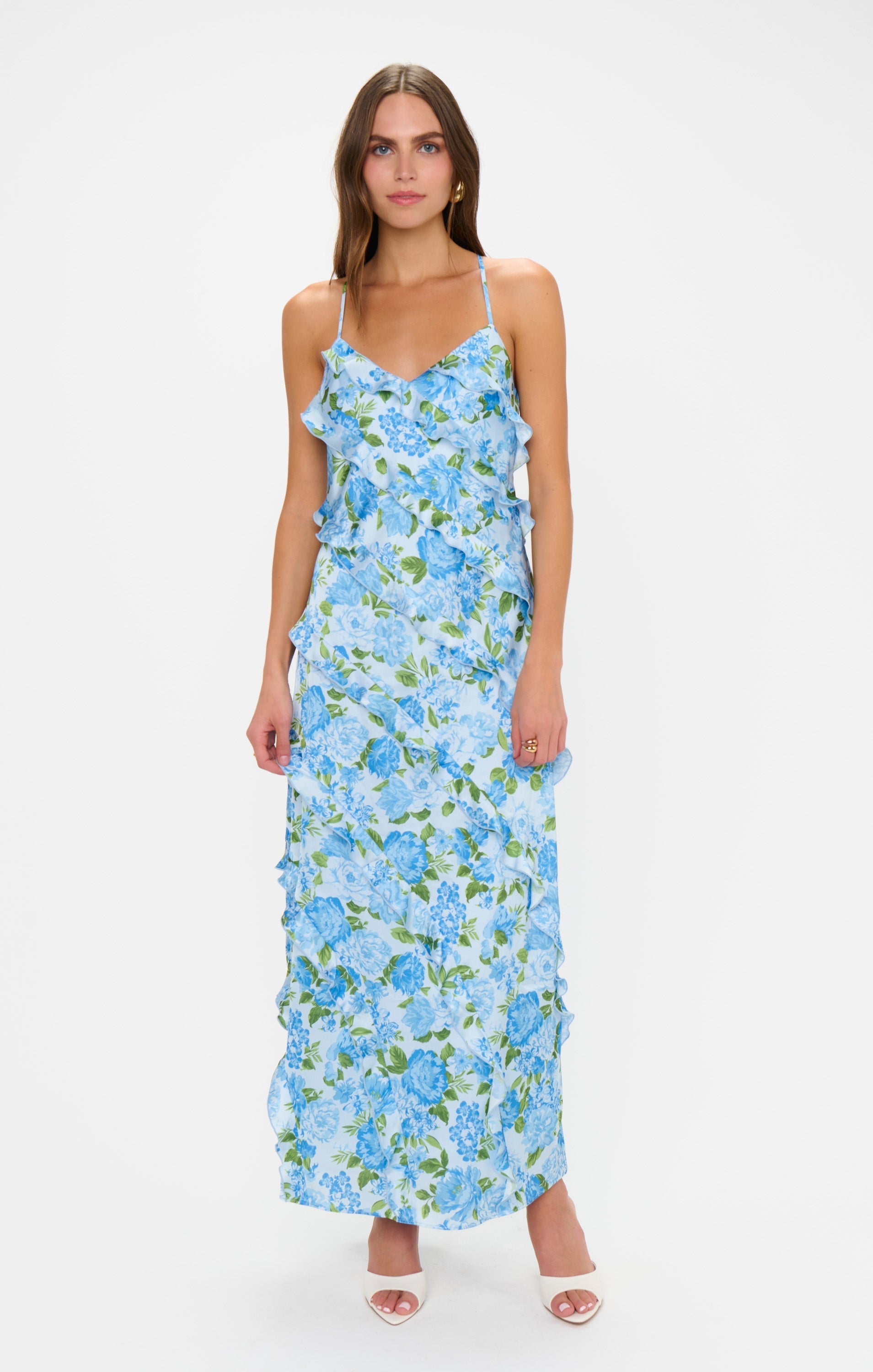 Romance Ruffle Dress ~ Cottage Floral Light Blue