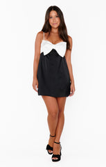 Best Bow Dress ~ Colorblock Black Luxe Satin