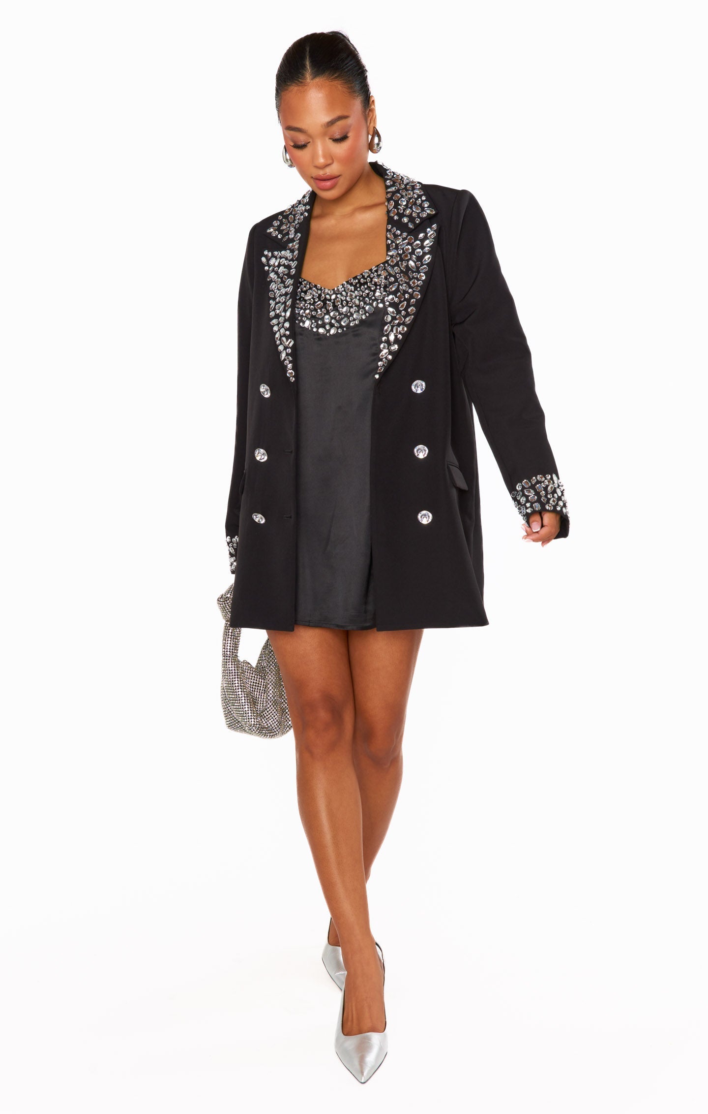 Extra Bling Blazer Dress ~ Jeweled Black Suiting