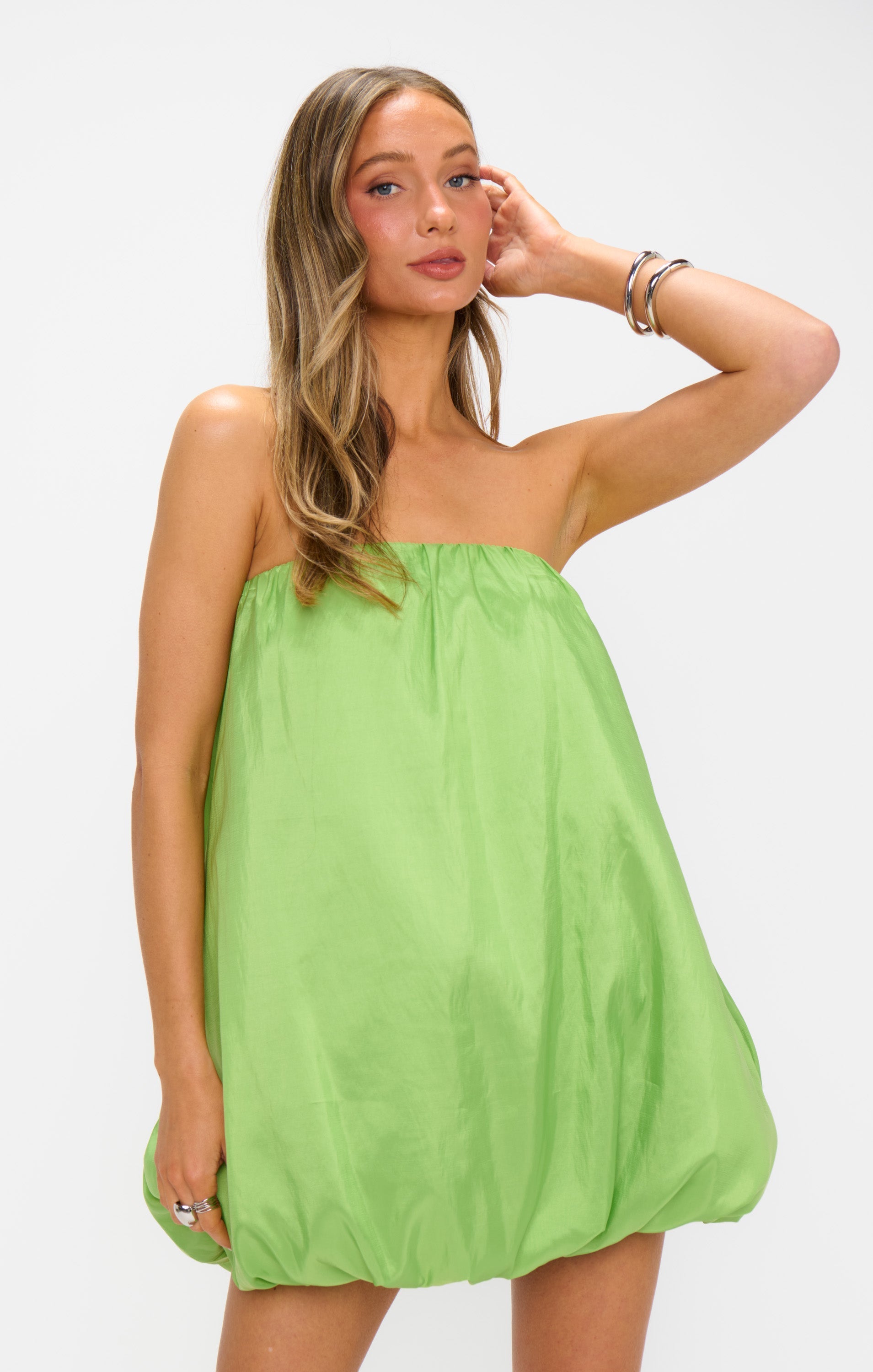Beverly Bubble Dress ~ Key Lime Light Taffeta