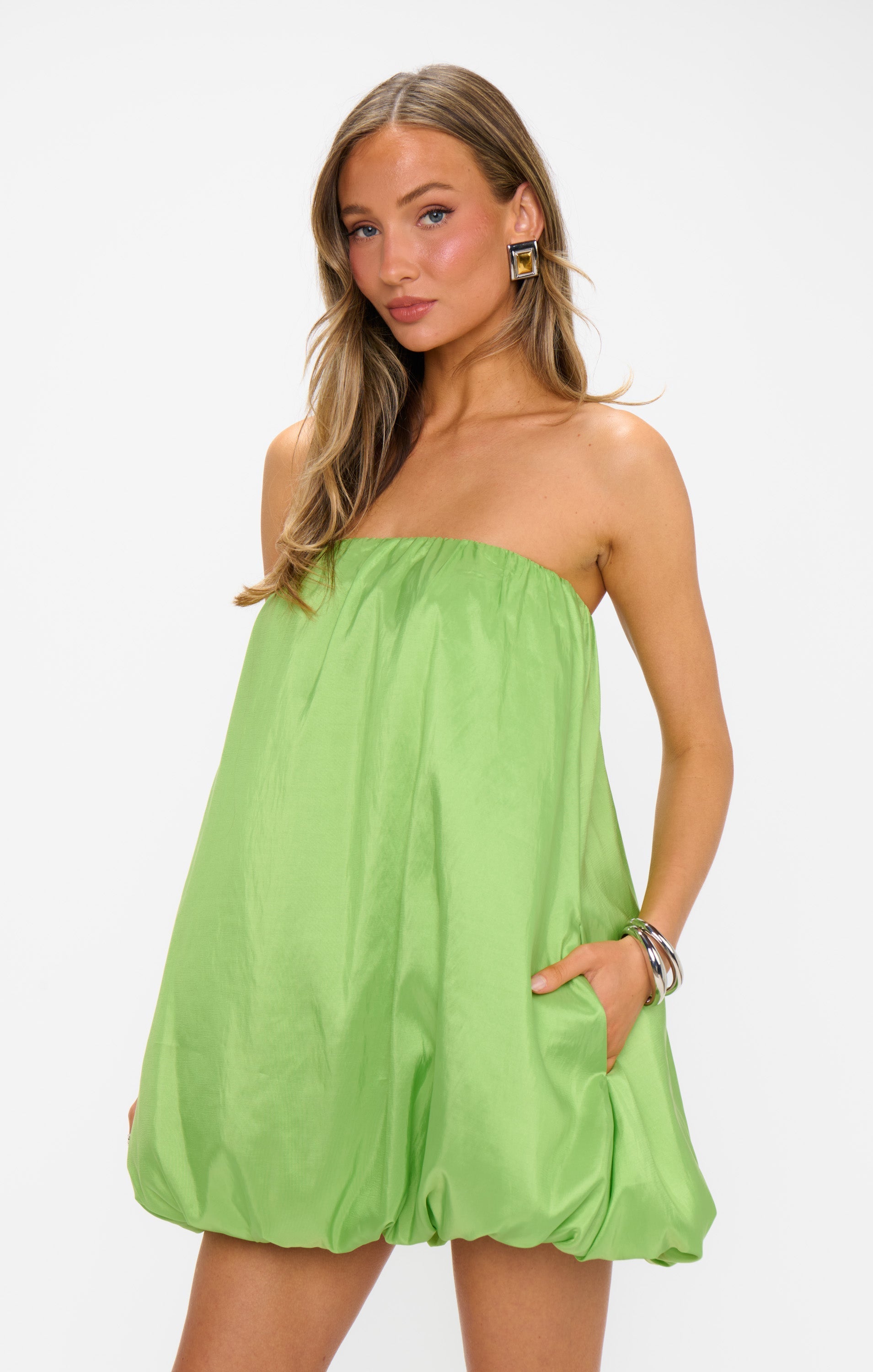 Beverly Bubble Dress ~ Key Lime Light Taffeta