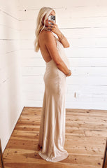Jasmine Halter Maxi Dress ~ Champagne Luxe Satin