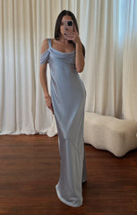 Bella Maxi Dress ~ Steel Blue Luxe Satin