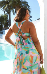 Mina Midi Dress ~ Tropicana Burst Luxe Satin