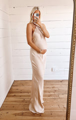 Jasmine Halter Maxi Dress ~ Champagne Luxe Satin