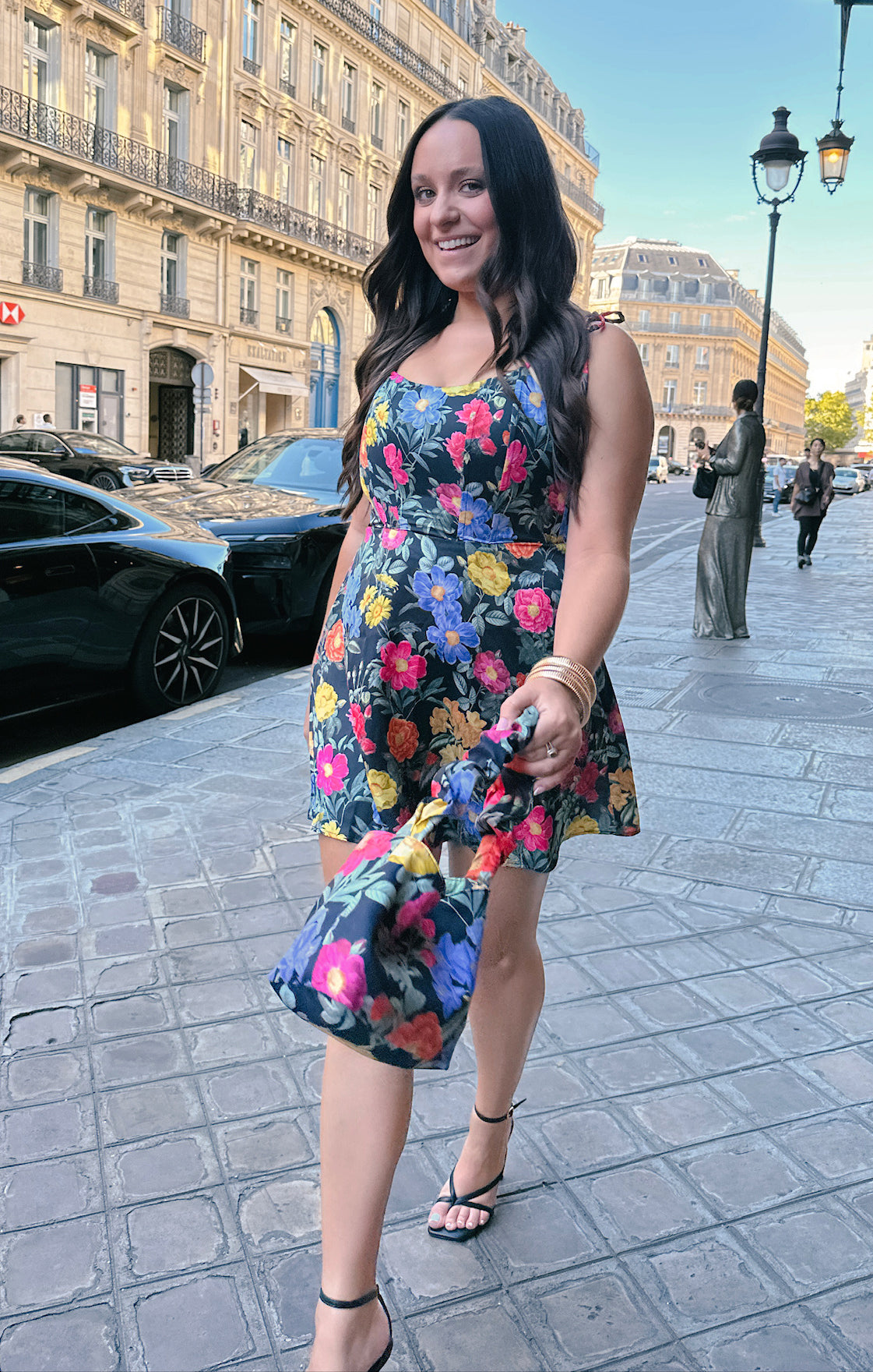 Julie Mini Dress ~ Charm Peony Black Luxe Satin