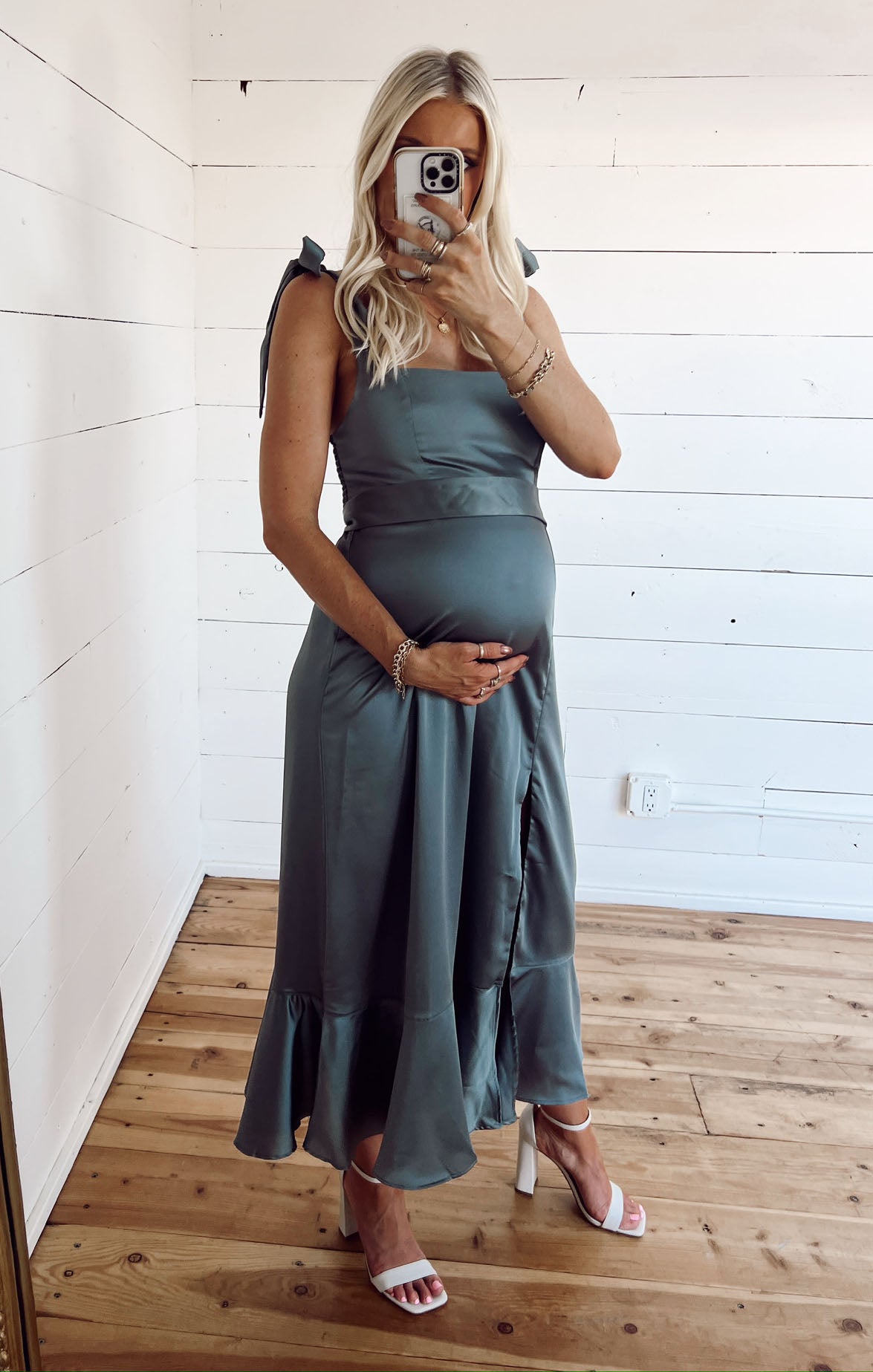 Claire Midi Dress ~ Deep Sage Luxe Satin