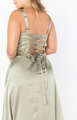 Clarissa Corset Dress ~ Moss Green Luxe Satin